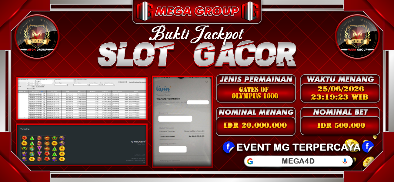 Bukti JP situs Mega4D hari Kamis, 25 Juni 2026