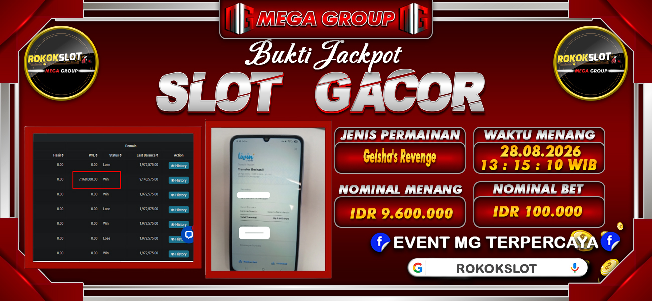 Bukti JP situs Rokokslot hari Jumat, 28 Agustus 2026