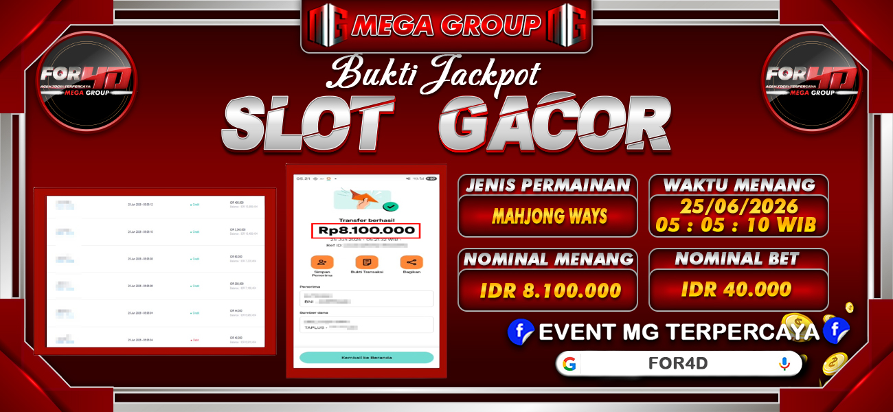Bukti JP situs For4D hari Kamis, 25 Juni 2026